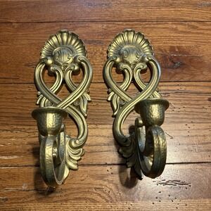 Set of 2 VTG HOMCO Gold Wall Sconce Candle Holder Hollywood Regency